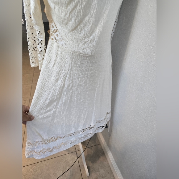 Free People Fit Flare Knit Skater Dress 3/4 Slv Lace Mesh Cutout  stretch Size L - Picture 12 of 12